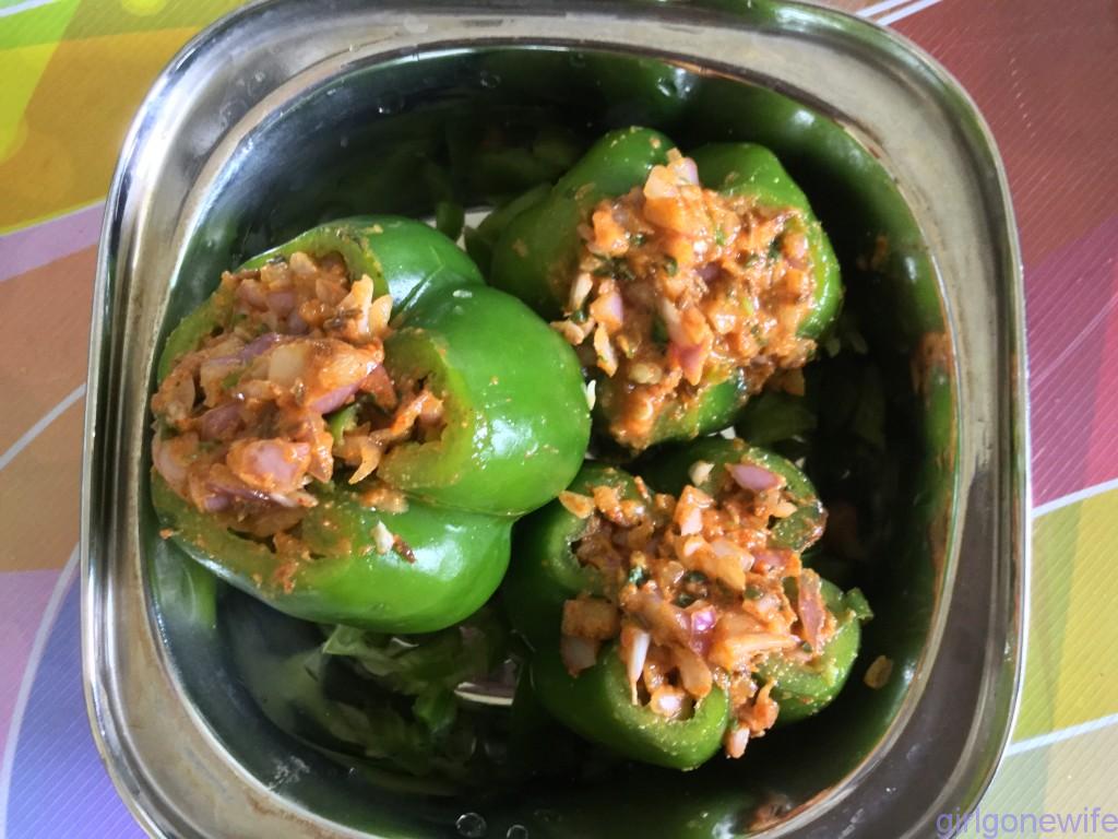 Capsicum stuffed with the prepared Mix